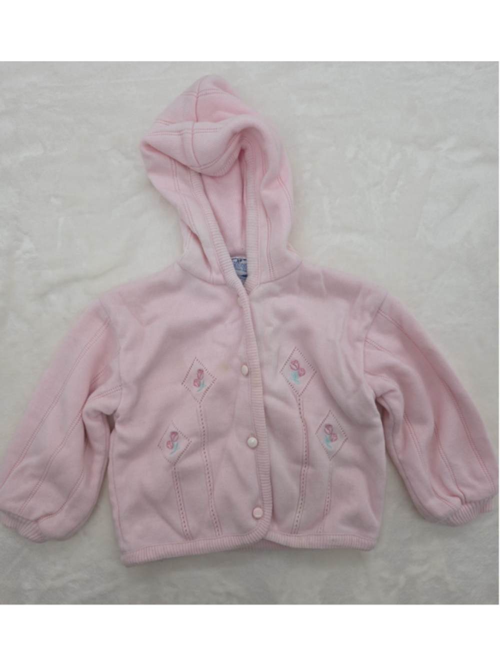 Vintage Pink Cardigan 18M Hooded Floral Cottagecore Grandmacore Coquette